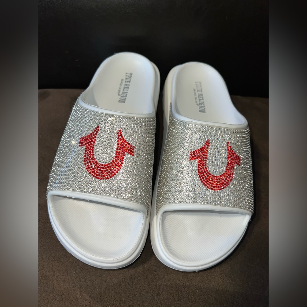 True Religion Stallion Rhinestone Logo Slide Sandal women’s size 8 - Picture 3 of 9